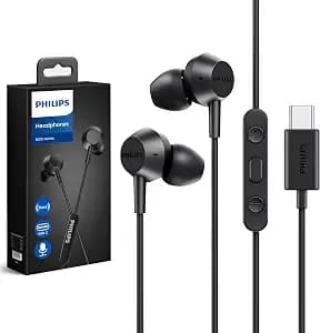 Philips Wired Earbuds Usb C With Microphone, In Ear Type C Headphones With Mic, Powerful Bass, Lightweight, Usb-C Wired Earphones, 3-Button In-Line Remote Ear Buds (Black)
