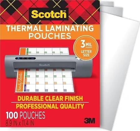 Scotch Thermal Laminating Pouches, 8.9 X 11.4 Inches, Letter Size Sheets - 100-Pack, 3 Mil., For Use With Thermal Laminators