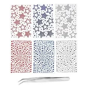 4th Of July Self Adhesive Face Gems For Makeup, Red Blue Clear Festival Jewels, Hair Gems, Patriotic Star Rhinestone Stickers For Face, Eye, Makeup, Body (redwhiteblue_6pcs)