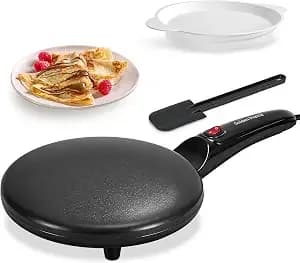 Electric Crepe Maker, 8" Crepe Pan Nonstick With Batter Spreader & Dipping Tray, 800w Quick Heat-Up & Auto Temperature Control For Perfect Pancakes, Pfoa & Bpa Free, Easy Clean Portable Griddle