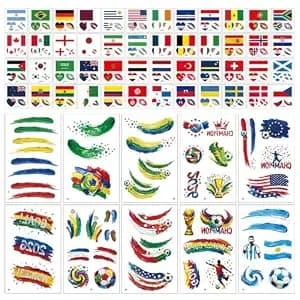 World Cup 2026 Soccer Tattoos, 10 Sheets Oil Painting Style，48sheets Temporary Tattoos Country Flag Face Stickers Waterproof National Flag Tattoos,Suitable For Fans Of All Ages A Total Of 58 Pieces