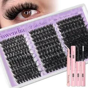 Fowendia Fluffy Lash Clusters Kit 100d150d200d, 10-18mm D Curl Lashes - Bond, Seal And Tweezer Included, Soft Wispy Diy Individual Cluster Lashes For Volume Cat-Eye, Workday And Night-Out Looks