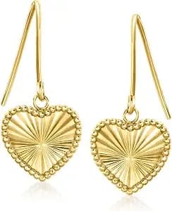 Ross-Simons Italian 14kt Yellow Gold Sunburst Heart Drop Earrings
