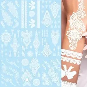 9 Sheets White Temporary Tattoo Lace Fake Tattoos Stickers Mystery Sexy Mandala Flower Body Art Design Waterproof Henna Sticker Diy Women Wedding Party