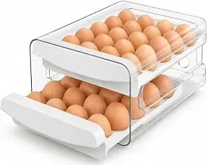 Egg Holder For Fridge, 40-Egg Refrigerator Organizer With Drawers - Egg Storage For Refrigerator, Clear Egg Container, 2-Tier Egg Tray For Fridge, Stackable Lid, Bpa-Free Pet And Pp, Hand Wash.
