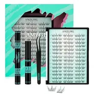 Amzgirl Glitter Lash Clusters Kit - 126pcs Blue Stars Double Glitter C Curl Mix, Complete Bond,Seal,Remover And Tweezer For Decorative Lash Makeup