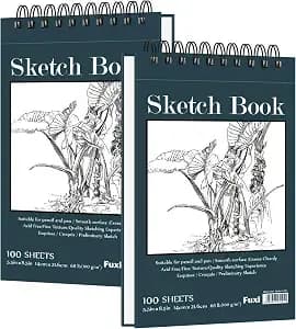 Fuxi Small Sketch Book, Spiral-Bound Sketchbook 5.5 X 8.5 2-Pack 200 Sheets - Small Sketchbook, 100 Sheets Each, 68lb/100gsm Drawing Paper Pad, Small Sketch Pads For Drawing For Adults, Kids & Beginners.