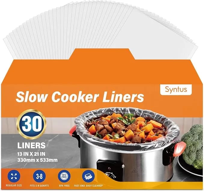 Syntus 30 Pcs Slow Cooker Liner, Large Size 13"x21" Fit 3-8 Quart Pots - Bpa-Free, Thick Nylon Blend, Withstand Heat Up To 400°F, Leak-Proof, Disposable Liners, For Round And Oval Slow Cookers