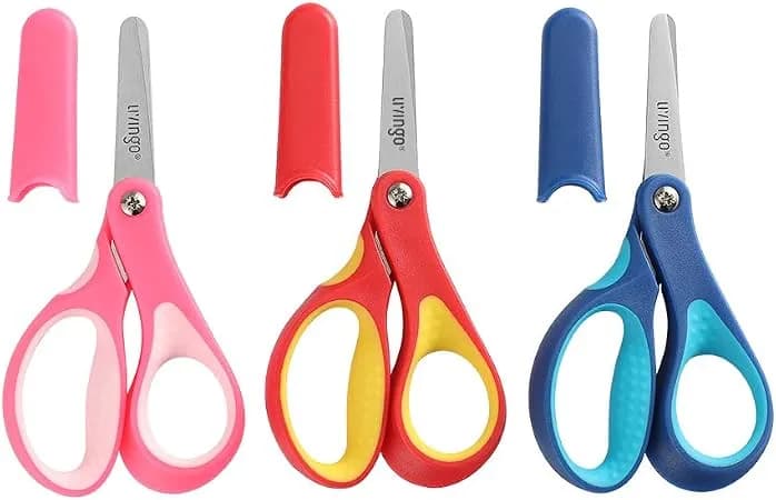Livingo Kids Scissors 3 Pack, 5" Blunt Safety School Craft - Stainless Steel Blade, Comfort Grip, Ages 4+, Preschool Classroom, Paper Craft Activities, Assorted Colors