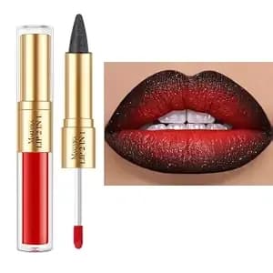 Maki Yika Black Lip Liner Red Matte Liquid Lipstick Combo For Women - 2in1 Long Lasting Lipsticks For Ombre Lips Waterproof Lipliner Lip Stick For Halloween Cruelty Free,lga04