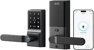 Eufy Security Smart Lock c33, Keypad Door Lock With Handle, Built-In Wi-Fi - Fingerprint Door Knob, App Control, Keyless Entry Door Lock For Front Door And Bedroom, Electronic Deadbolt, ip53, Black