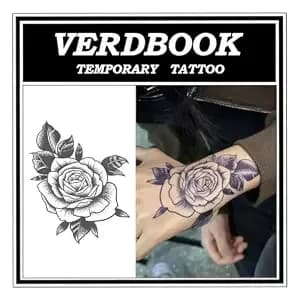 Waterproof Semi Permanent Classic Rose Tattoos Women, 2 Sheets - Realistic Classic Rose Temporary Tattoos Lasting 7-15 Days For Adults Pool Beach Festival Party Cosplay Halloween Vacation