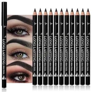 Wantuoluo Eyebrow Pencils For Women, 12pcs Hard-Core Wooden Eye Brow Eye Liner Pen For Beginner Makeup, Waterproof & Sweat-Proof (12pcs-Black-Eyebrow Pencils)
