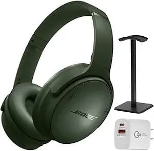 Bose Quietcomfort Headphones - Wireless Bluetooth Headphones, Active Over Ear Noise Cancelling And Mic, Deep Bass Bundle + Desktop Headphone Stand + Green Extreme Dual Wall Charger (Cypress Green)