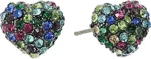 Betsey Johnson Pave Mixed Multi-Colored Stone Heart Stud Earrings