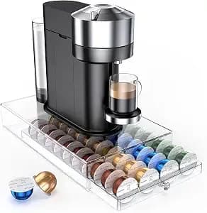 Coffee Pods Holder Acrylic Drawer Compatible With Nespresso Vertuo Capsules And Dolce Gusto Capsules 40 Pods Storage Upgrade