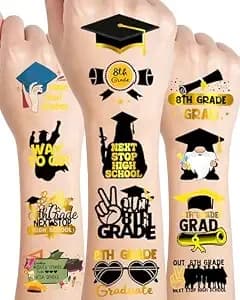 8th Grade Graduation Class Of 2026 Temporary Tattoos,12 Sheets 108 Pieces Graduation Themed Tattoos Stickers Party Decoration Supplies Party Favors For 8th Grade Graduation