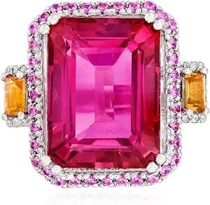 Ross-Simons 14.00 Carat Pink Topaz And .80 Ct. T.W. Multi-Gemstone Ring In Sterling Silver