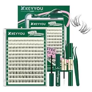Keyyou Flora Nova Spider Lash Clusters Kit Natural D Curl 8-16mm Mixed Tray - Ultra Thin Invisible Band, Complete Diy Set With Lash Tools For Everyday Makeup