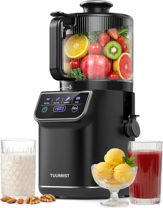 Tuumiist 3-In-1 Cold Press Juicer Machine, Smart Touch Masticating Juicers For Whole Fruit & Vegetable, 6.5" Wide Chute Slow Juicer For Nut Milk & Sorbet, High Yield, 100oz Large Capacity, Easy Clean
