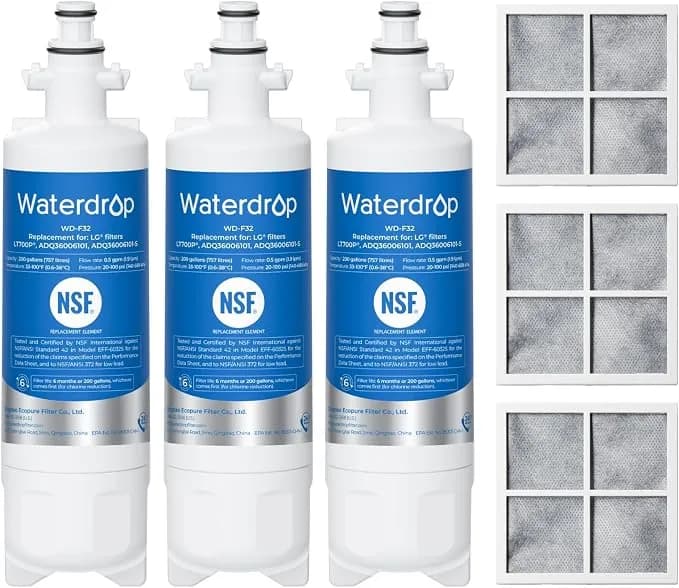 Waterdrop adq36006101 Water Filter, Replacement For Lg® lt700p®, 3 Combo - Replacement For Kenmore® 9690, 469690, adq36006102, lfxs30766s, rfc1200a, Fml-3 And lt120f® Air Filter