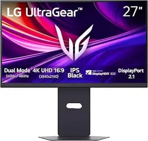 Lg 27g850a-B 27-Inch Ultragear 4k Uhd (3840 X 2160) Ips Gaming Monitor, Dual-Mode 240hz, 1ms, Nvidia G-Sync Compatible, Amd Freesync Premium Pro, Vesa Displayhdr 600, Hdmi, Displayport 2.1, Black