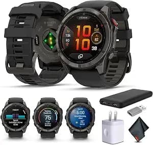 Garmin Fenix 8 Pro 51mm, Inreach Technology, Amoled Display, Multisport Gps Smartwatch, Sapphire, Carbon Gray Dlc Titanium With Black/Pebble Gray Silicone Band Fitness Tracker Smat Watch Bundle