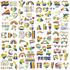 119pcs Pride Rainbow Temporary Tattoos - Gay Pride Rainbow Flag Temp Tattoos Stickers, Heart Lips Love Face Body Tattoos For Pride Month Festival Equality Parades Celebrations, Rainbow Art Crafts A