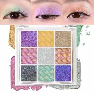 9 Color Multichrome Eyeshadow Palette,Sparkling Chameleon Glitter Shifting Eye Shadow, High Pigmented Waterproof Long-Lasting Vegan Makeup Palette #202