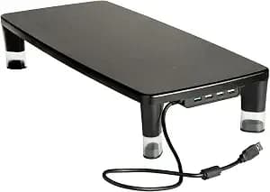3m Adjustable Monitor Stand With 4-Port Usb Hub, Black, Great For Computer Monitors, Laptops, Tvs, Speakers, Printers And More