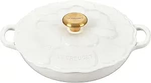 Le Creuset Enameled Cast Iron Signature Petal Braiser, 2.25 Qt., White W/Gold Knob