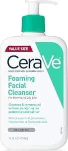 Cerave Foaming Facial Cleanser, Face Wash For Oily Skin, 16fl Oz - Skin Care With Hyaluronic Acid & Niacinamide, Makeup Remover, Daily Face Wash For Men & Women, Fragrance Free, Oil Control