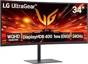 Lg 34g630a-B 34-Inch Ultragear Wqhd (3440 X 1440) Curved Gaming Monitor, 240hz, 1ms, Freesync Premium, Displayhdr 400, Built-In Speaker, Hdmi, Displayport, Usb Type-C, Tilt/Height/Swivel Stand, Black