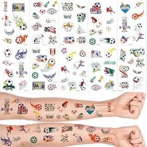 20pcs Soccer Temporary Tattoo Stickers Set World Cup Tattoos Stickers For Fan Face Body Art Themed World Cup Football Party Supplies Pre Cut Fake Tattoos For Party Favour Supplies