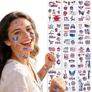 100pcs 4th Of July 250th Anniversary Temporary Tattoos, Patriotic Tattoo, America Flag Red White And Blue Face Tattoo Stickers, Party In The Usa Memorial Independence Labor Day Makeup Accessories