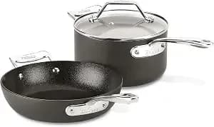 All-Clad Essentials Hard Anodized Nonstick Fry & Sauce Pan Set 8.5 Inch , 2.5 Quart Oven Broiler Safe 500f Pots And Pans, Cookware Black