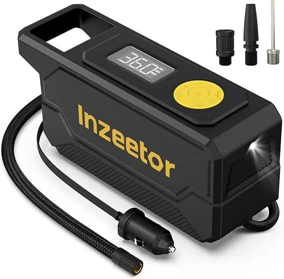 150 Psi Tire Inflator Portable Air Compressor With Digital Pressure, Black - 12v Dc Auto Shutoff Air Pump Emergency Led Light For Car Tires, Bicycle & Balloons