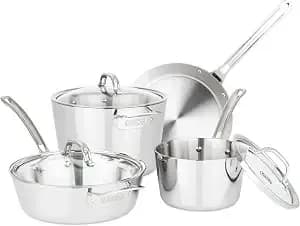 Viking Contemporary 3-Ply Pots And Pans Set, 7 Piece Stainless Steel Kitchen Cookware, Silver