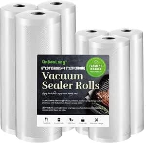 Vacuum Sealer Bags For Food 6 Pack (3 Rolls 11"x20' + 3 Rolls 8"x20') - Commercial Grade, Bpa Free, Freezer Bags, Sous Vide Cooking, Puncture Prevention, Kitchen Essentials
