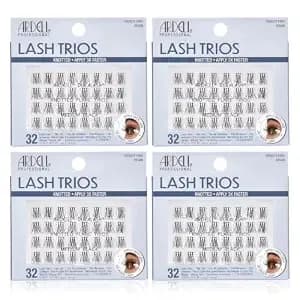 Ardell Knotted Flare Lashes Trios Lash Clusters Medium Black, 32 Ct, 4 Pack - Pre-Grouped Individual False Eyelashes Segments For Customizable Volume, Reusable Diy Lash Extensions