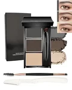 Eyebrow Powder Set For Women,Waterproof Eye Brow Filler Tinting Palette Kit - Long-Lasting,Lightweight,3 Color Eyebrow Makeup Powder Dark Grey Brown,Contour Shadow, Brows Fill&Sculpt With Brush&Razor-03