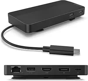 Lenovo Usb-C Dual Display Travel Dock - 7 Ports, Integrated Cable, Universal Compatibility, Two Displays At 4k - Black