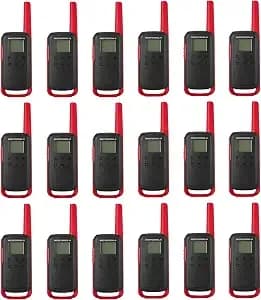 Motorola Solutions, Portable Frs, t210, Talkabout, Two-Way Radios, Rechargeable, 22 Channel, 20 Mile, Black W/Red, 12 Pack