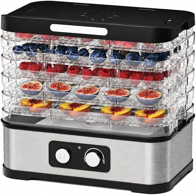 Small Food Dehydrator For Jerky, Fruit, Herbs & Pet Treats - 250w Energy-Efficient Heating, 5 Bpa-Free Stackable Trays, Up To 72 Hours Of Continuous Operation, 95–158°F Control, Black