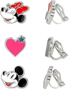 Disney Minnie And Mickey Mouse Clip On Earrings 3-Pack Official License - Earrings Pack Of 3