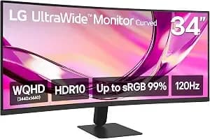 Lg 34u60zb-B 34-Inch Ultrawide Wqhd (3440 X 1440) Curved Computer Monitor, 120hz, hdr10, 1800r, Switch, Reader Mode, Flicker Safe, Widescreen, Hdmi, Dp, Black