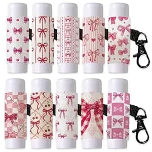 10pcs Bow Lip Balm Holder Keychain Portable Bowknot Lipstick Holders Pouch With Metel Clasp Cute Clip On Lip Gloss Keychain Sleeve For Woman Chapstick Lipbalm Storage Purse Bag Accessories