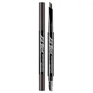 Clio Kill Brow Auto Hard Eyebrow Pencil - Dual-End, Long Lasting, Waterproof, Smudge-Resistant, Spoolie Brush, Sharpener - Natural Brown (#01)