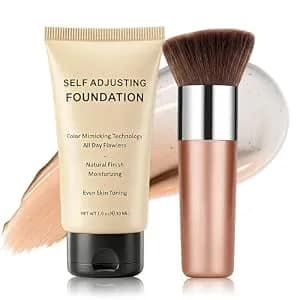 Color Changing Foundation For Mature Skin,1.01 Fl.Oz,02 Medium - Self-Adjusting Foundation,Hydrating & Breathable Foundation Makeup With Skincare-Infused,Includes Brush,Lightweight Coverage
