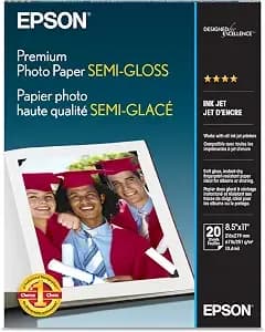 Epson Premium Photo Paper Semi-Gloss Letter Size 8.5x11 20 Sheets s041331